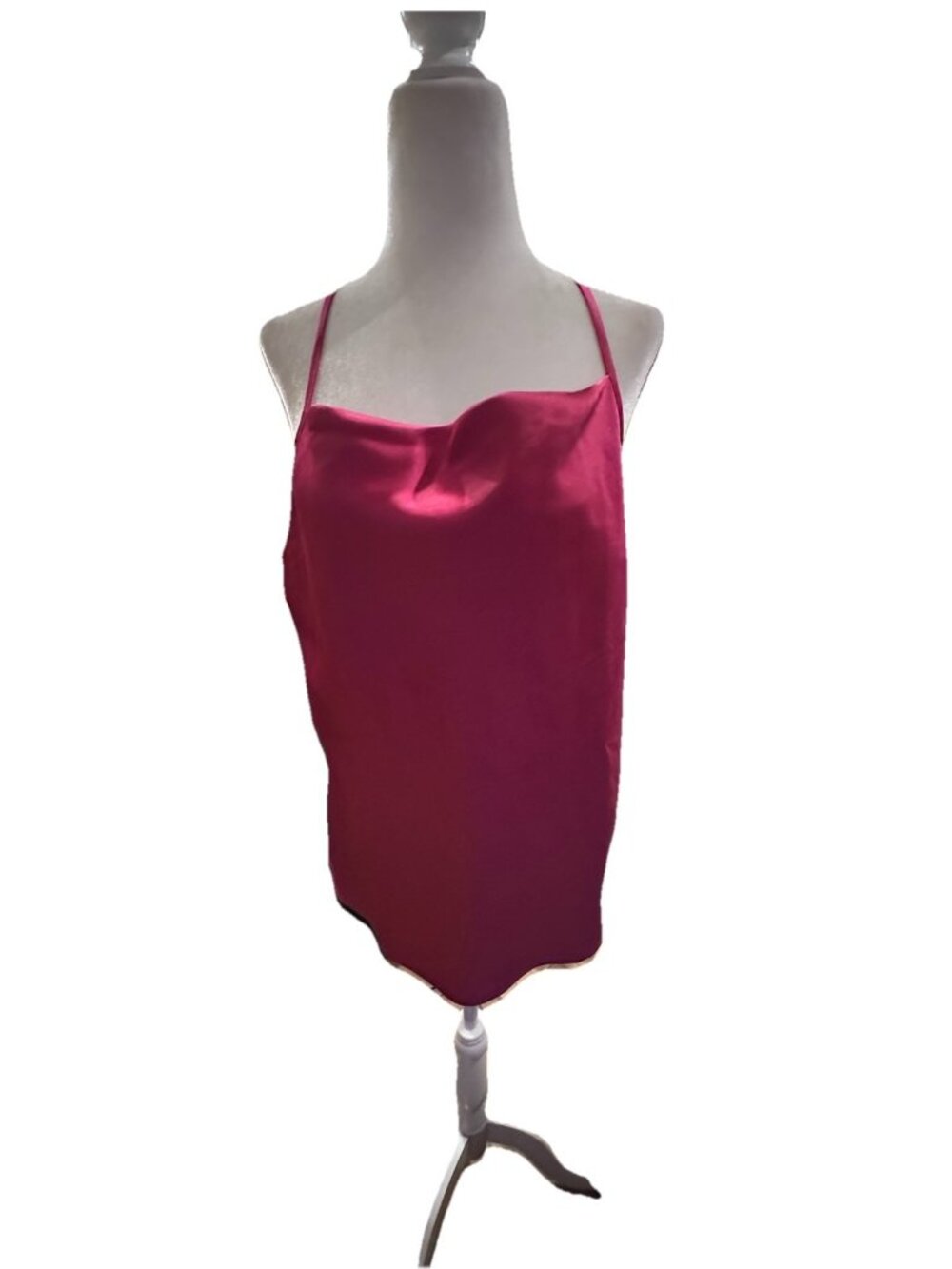 Pleione Anthropologie Hot Pink Magenta Satin Cami Blouse Size S Cowl Neck